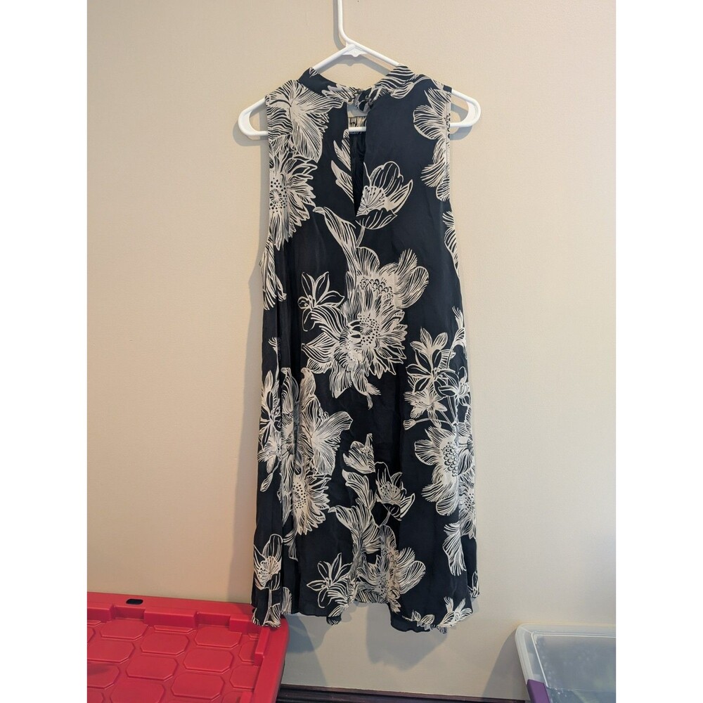 EUC L Larkhill Swing Dress Maeve Anthropologie Silk Black Floral Sleevless Lined - Picture 6 of 6